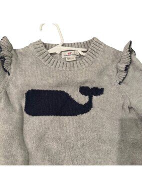Vineyard Vines Girls Crewneck Whale Logo Sweater Ruffle Trim Coastal Prep Beach